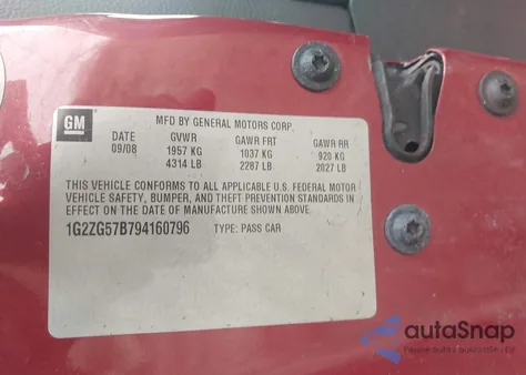 2009 Pontiac G6 from USA, damaged, VIN 1G2ZG57B794160796